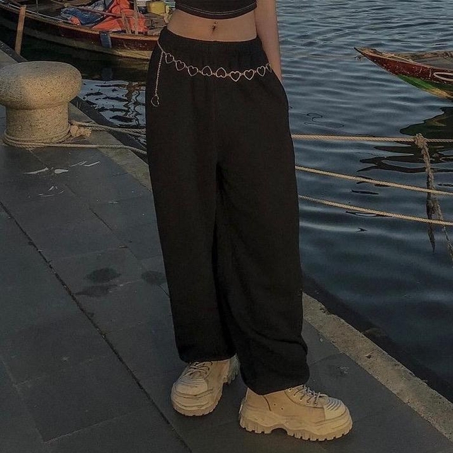 175 quần vải chất nỉ bông ĐEN ống rộng có dây rút gấu ( oHz black sweatpants ) size L 98cm/M 95cm