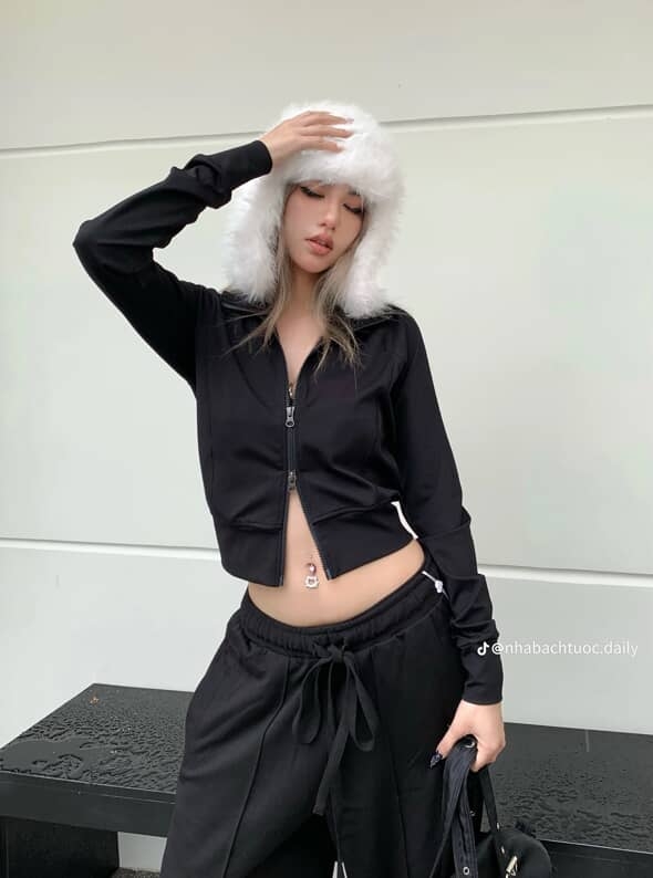 Áo khoác form ôm thể thao chất umi cho dãn khoá kéo 2 đầu nhabachtuoc ( sporty jacket nhabachtuoc )