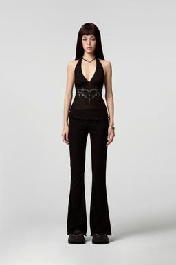 Áo cổ yếm vải sheer cúp ngực 2 lớp hiệu ứng in và đính đá nhabachtuoc