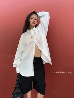 Áo sơ mi nam nữ DÁNG RỘNG dài tay Unisex  ĐUÔI TÔM VẠT BẦU ( OVER SHIRT )